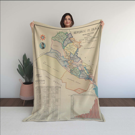 Iraq Map From 1959 Soft Micro Fleece Blanket