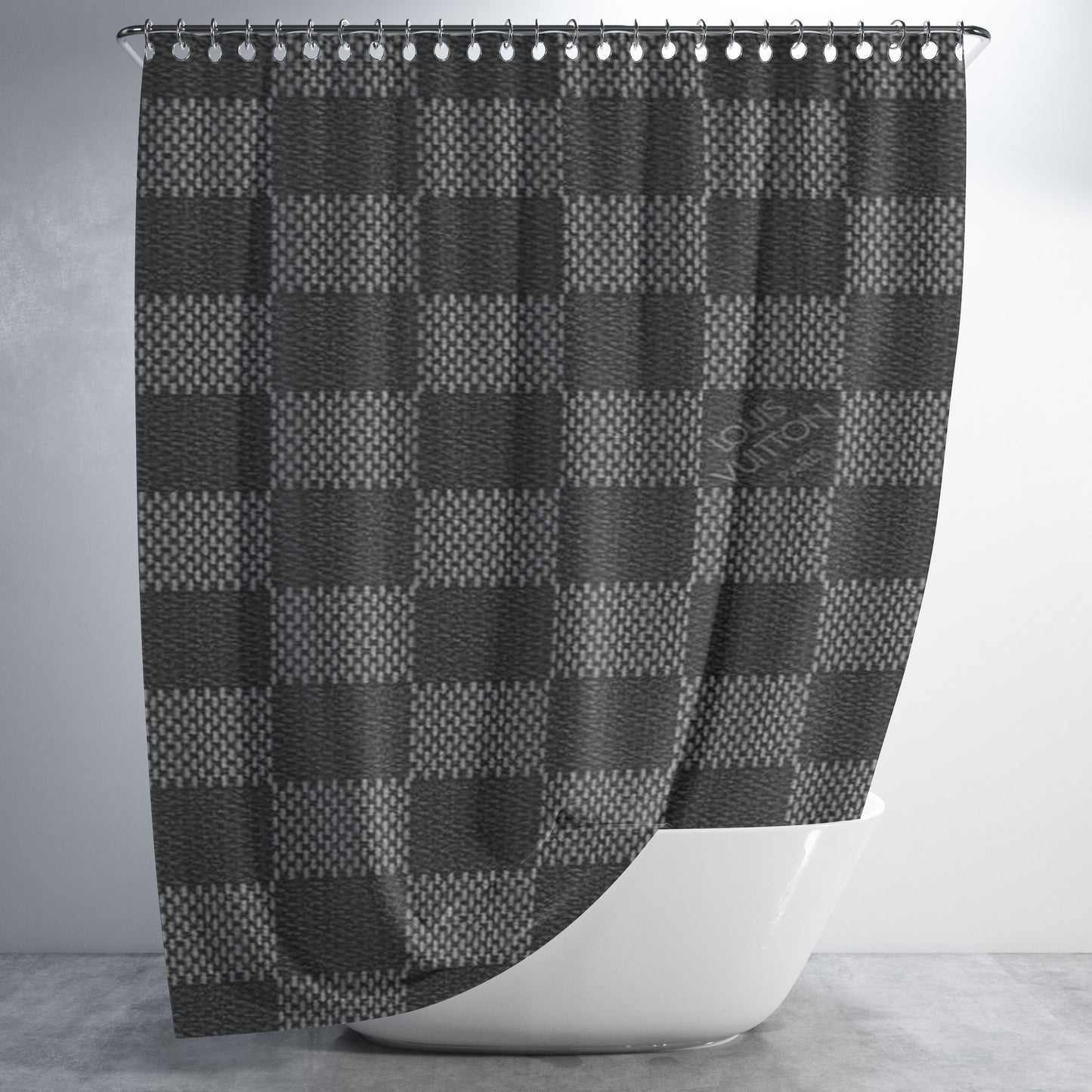 Black Louis Vuitton Damier Texture Bathroom Shower Curtain Fabric Waterproof | 66 X 72 Inch