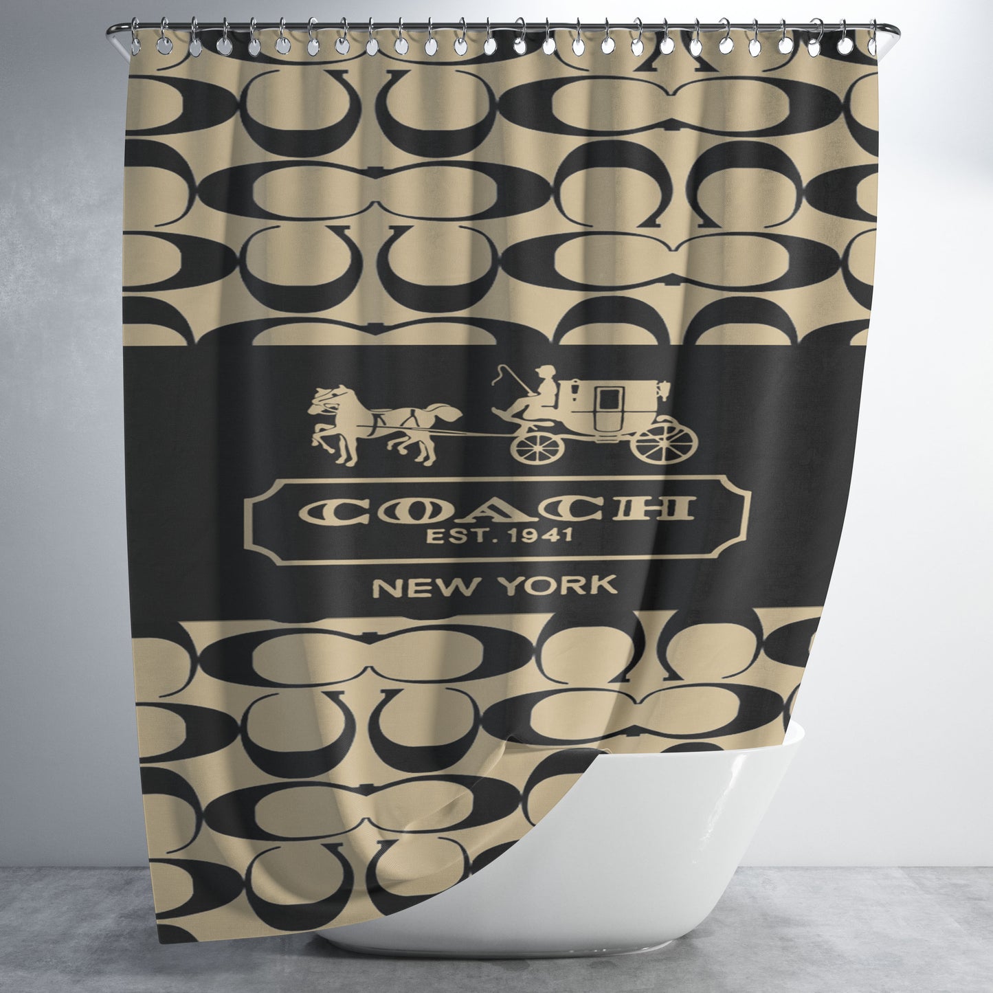 Coach Logo Wallpaper Bathroom Shower Curtain Fabric Waterproof | 66 X 72 Inch