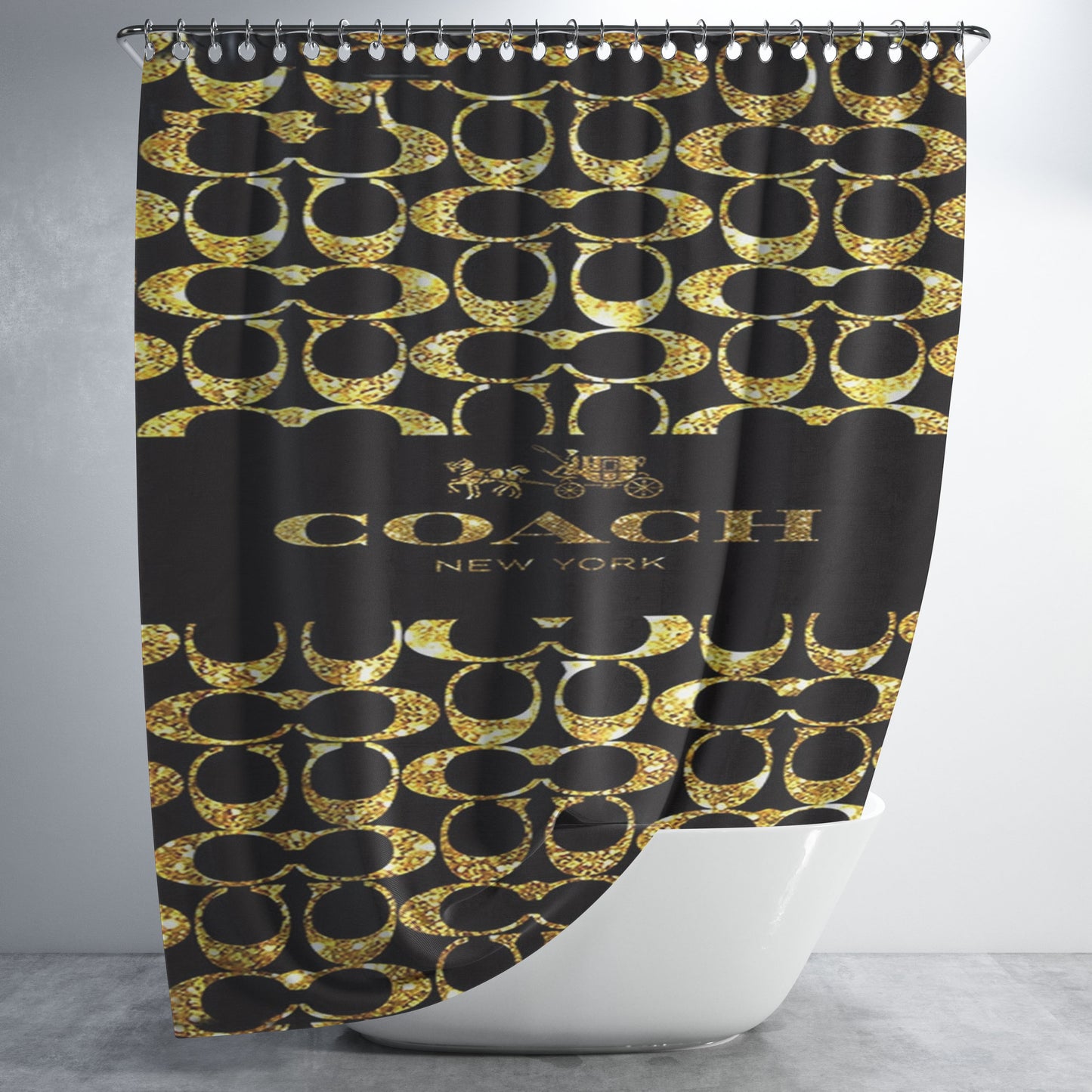 Coach New York Golden Bathroom Shower Curtain Fabric Waterproof | 66 X 72 Inch