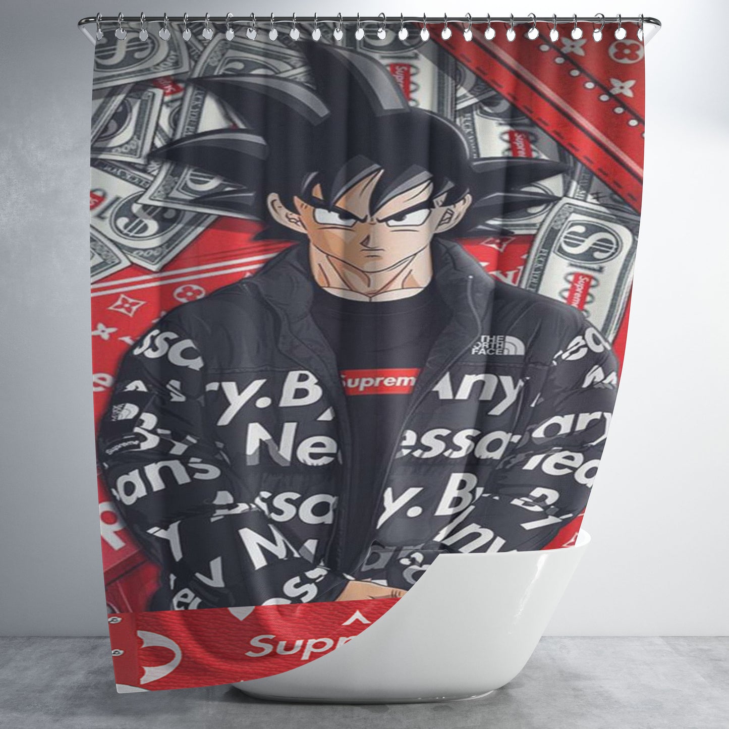 Goku In Supreme Louis Vuitton Mode Bathroom Shower Curtain Fabric Waterproof | 66 X 72 Inch