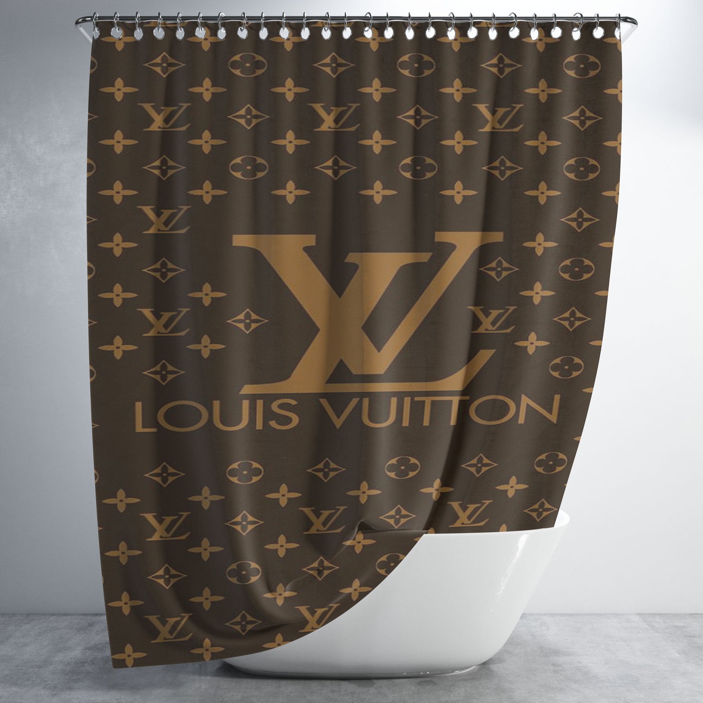 Louis Vuitton Brown Pattern Bathroom Shower Curtain Fabric Waterproof | 66 X 72 Inch