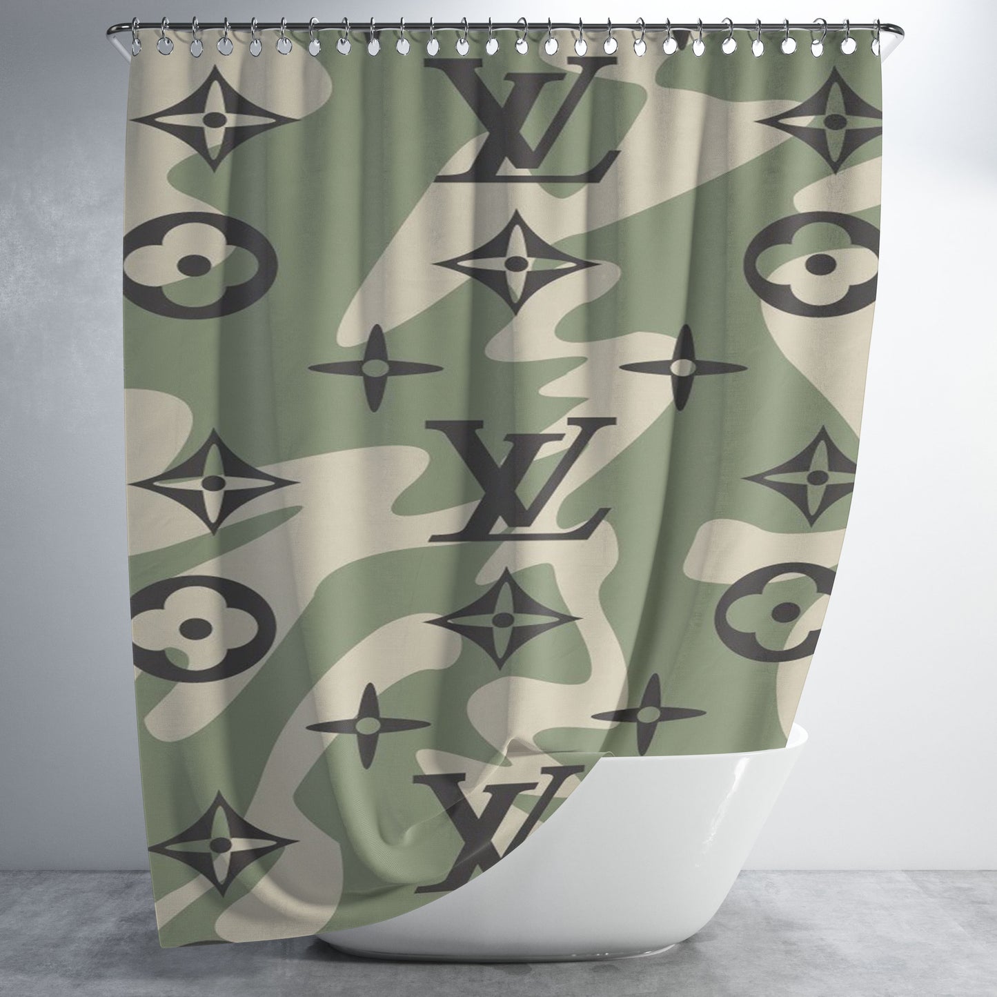 Louis Vuitton Camo 2 Bathroom Shower Curtain Fabric Waterproof | 66 X 72 Inch