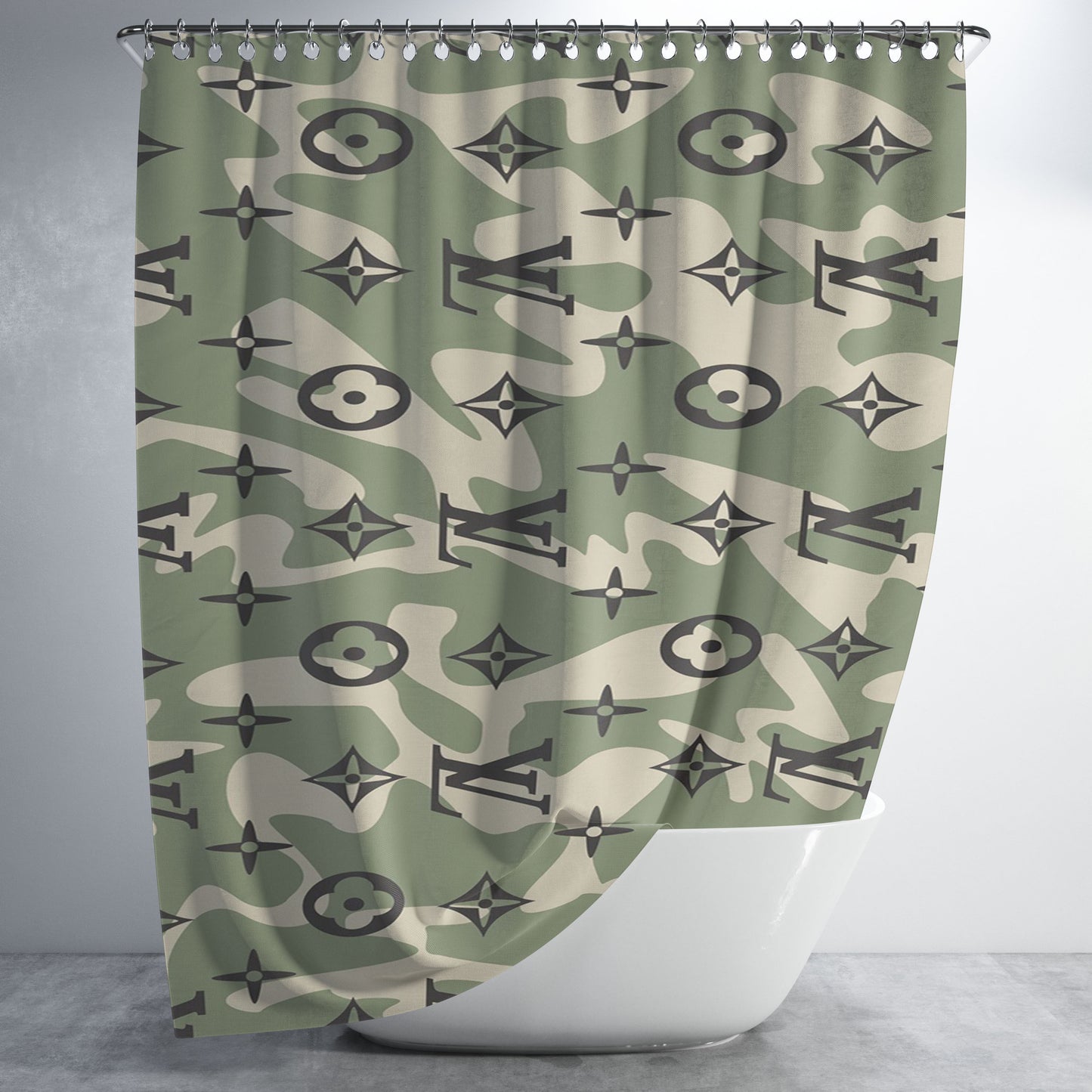 Louis Vuitton Camo Bathroom Shower Curtain Fabric Waterproof | 66 X 72 Inch
