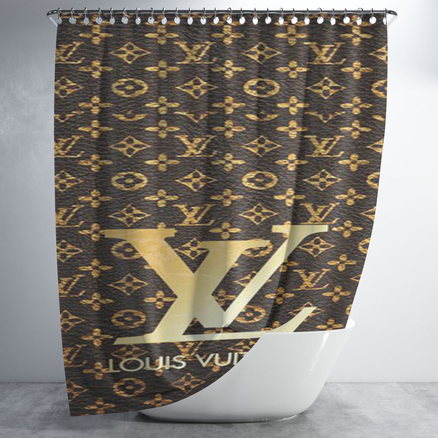 Louis Vuitton Logo Gold Bathroom Shower Curtain Fabric Waterproof | 66 X 72 Inch