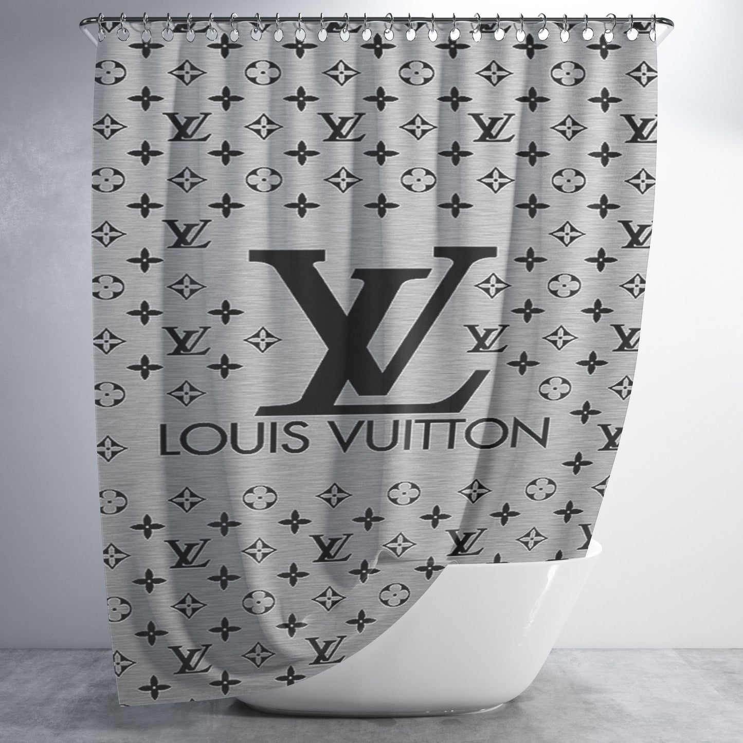 Louis Vuitton Logo Silver Bathroom Shower Curtain Fabric Waterproof | 66 X 72 Inch