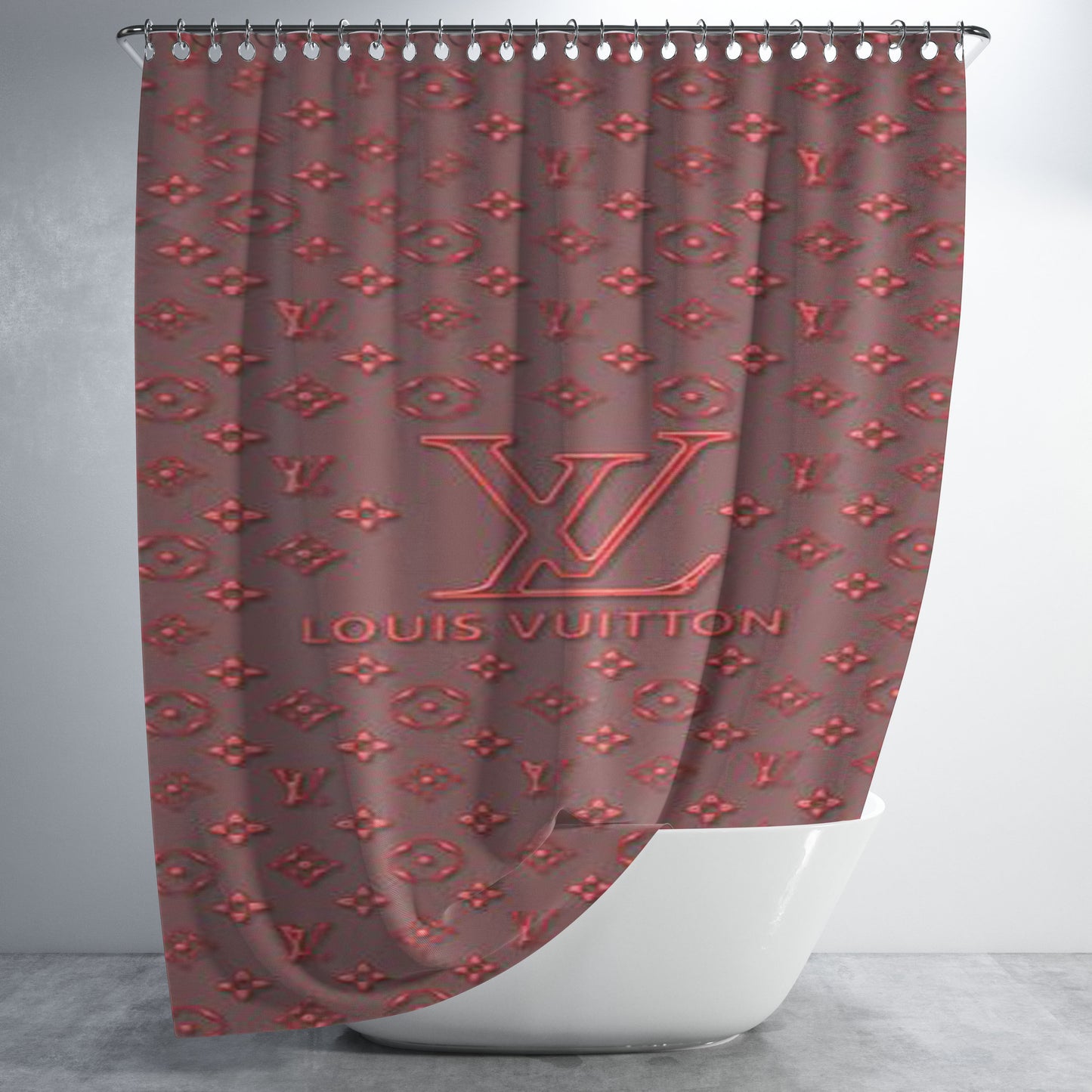 Louis Vuitton Maroon Bathroom Shower Curtain Fabric Waterproof | 66 X 72 Inch