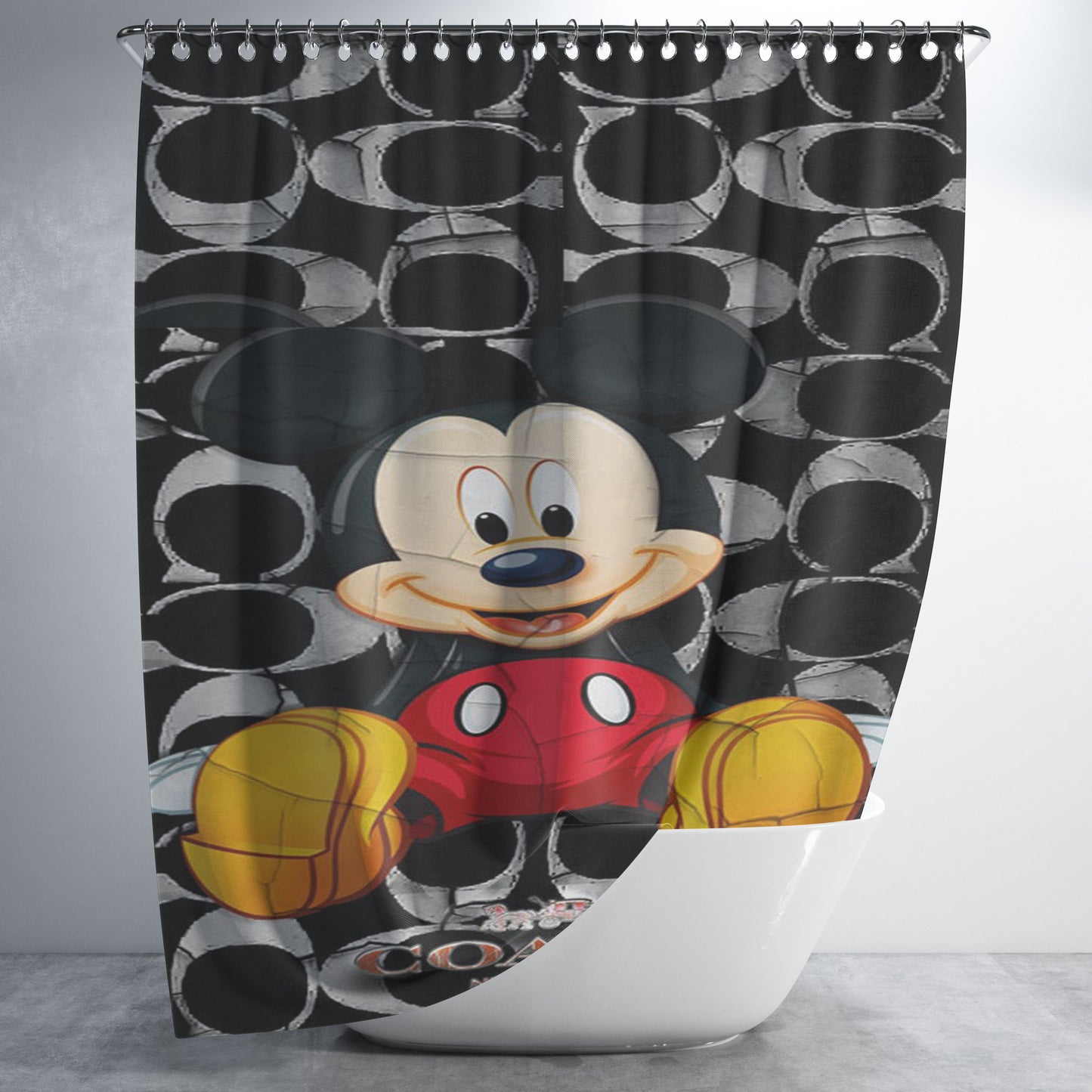 Mickey Mouse Coach Black 5 Bathroom Shower Curtain Fabric Waterproof | 66 X 72 Inch