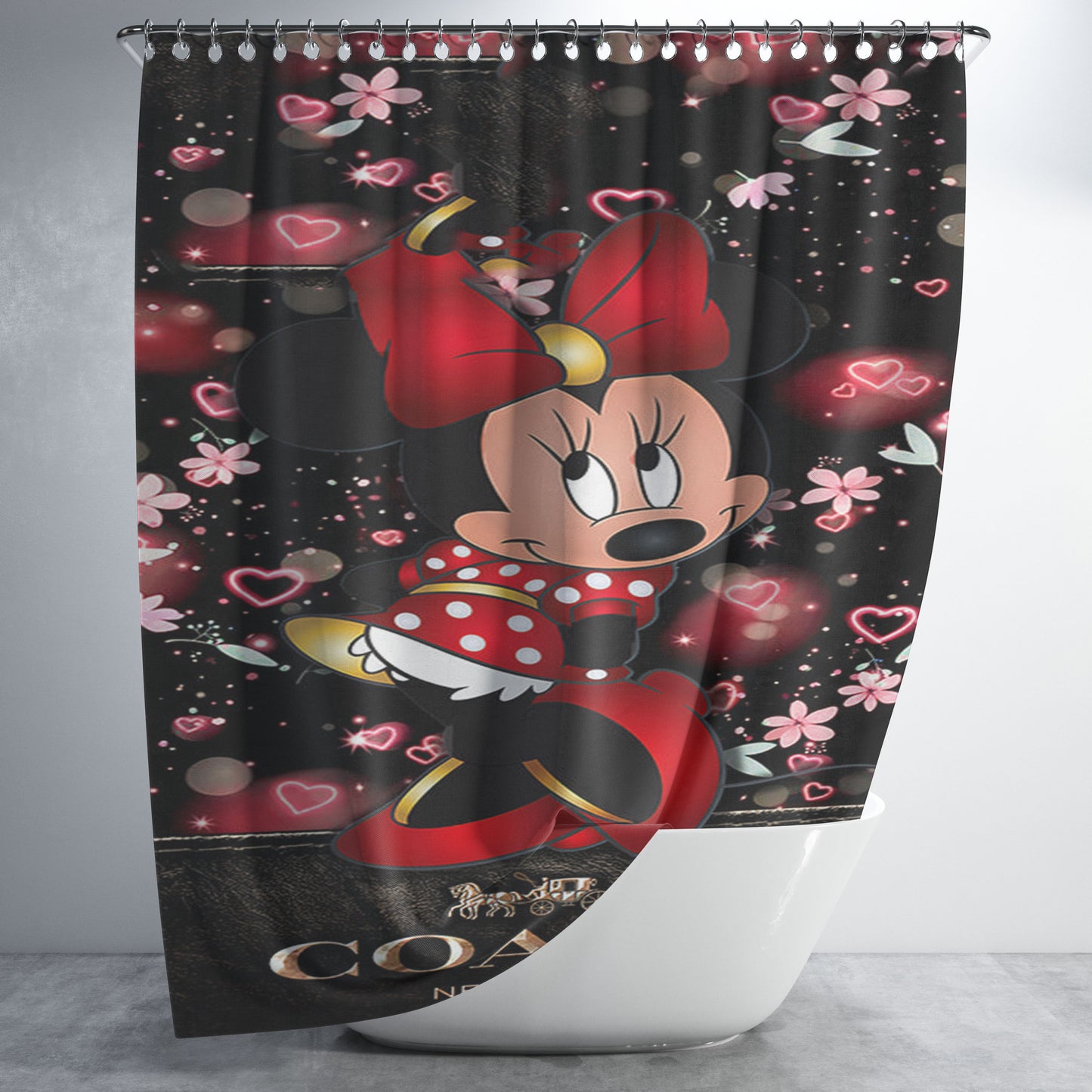 Minnie Mouse Coach Flowers New Bathroom Shower Curtain Fabric Waterproof | 66 X 72 Inch