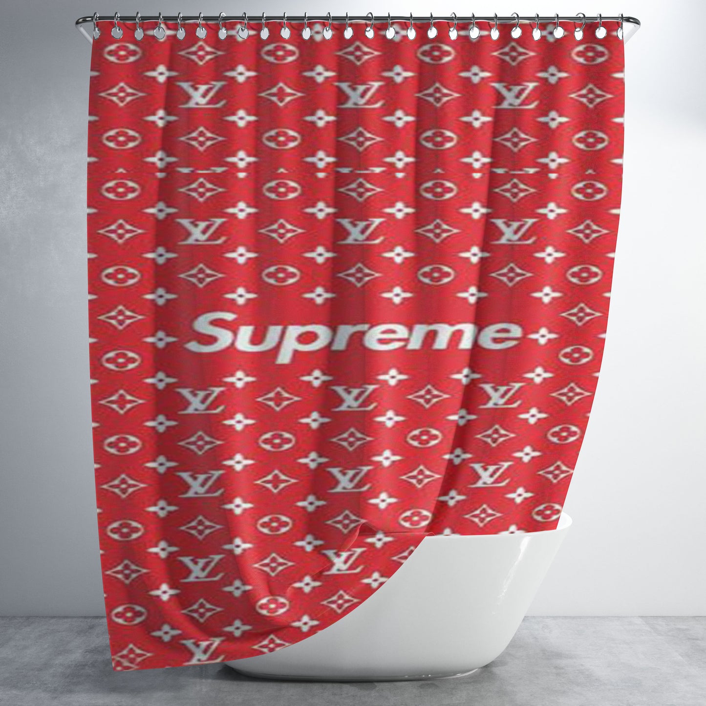 Red Louis Vuitton Supreme Bathroom Shower Curtain Fabric Waterproof | 66 X 72 Inch