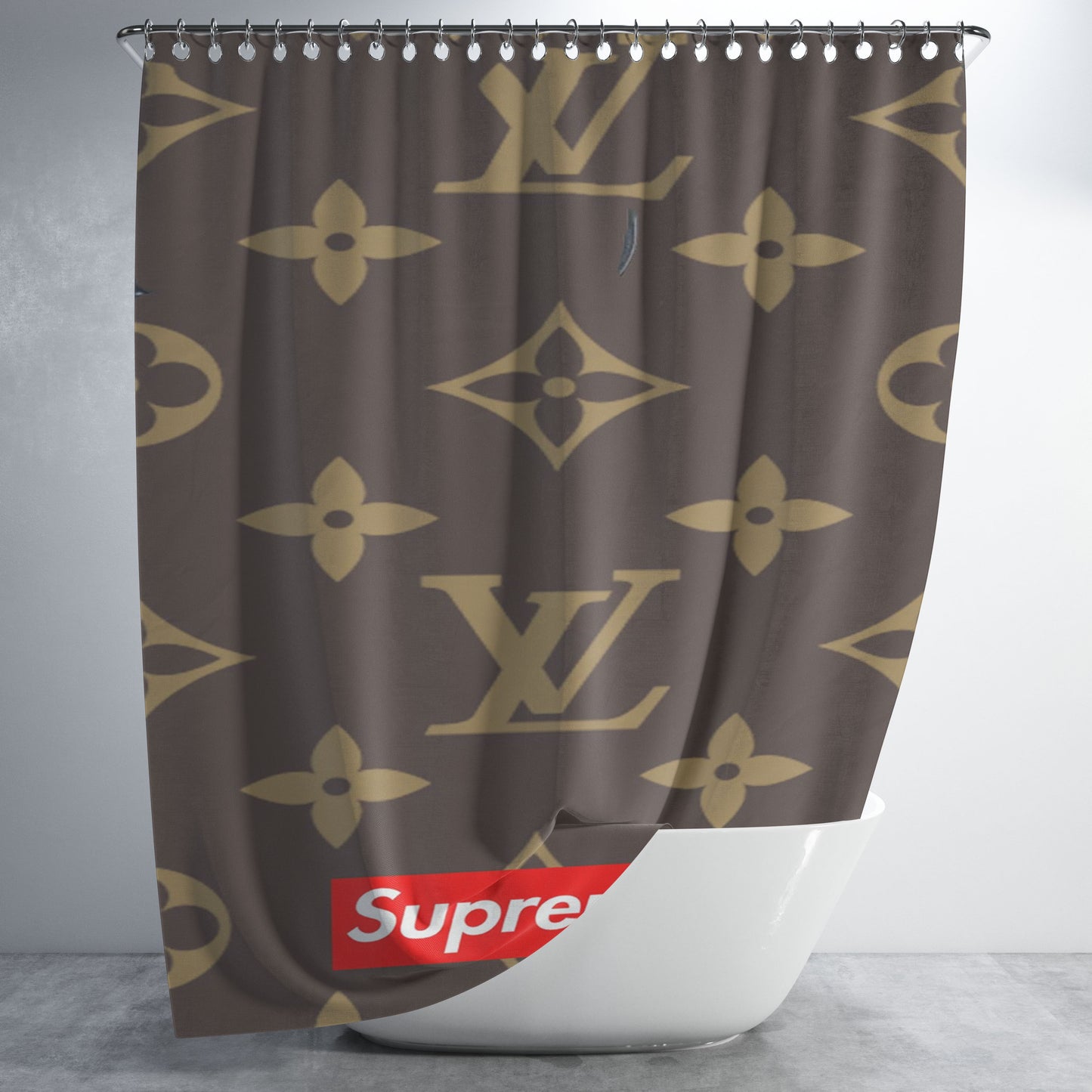 Supreme Louis Vuitton Logo Bathroom Shower Curtain Fabric Waterproof | 66 X 72 Inch