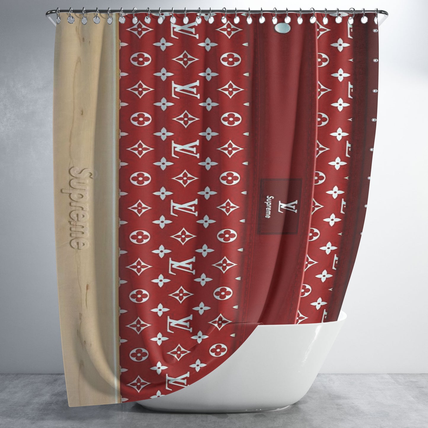 Supreme Louis Vuitton Wood Bathroom Shower Curtain Fabric Waterproof | 66 X 72 Inch