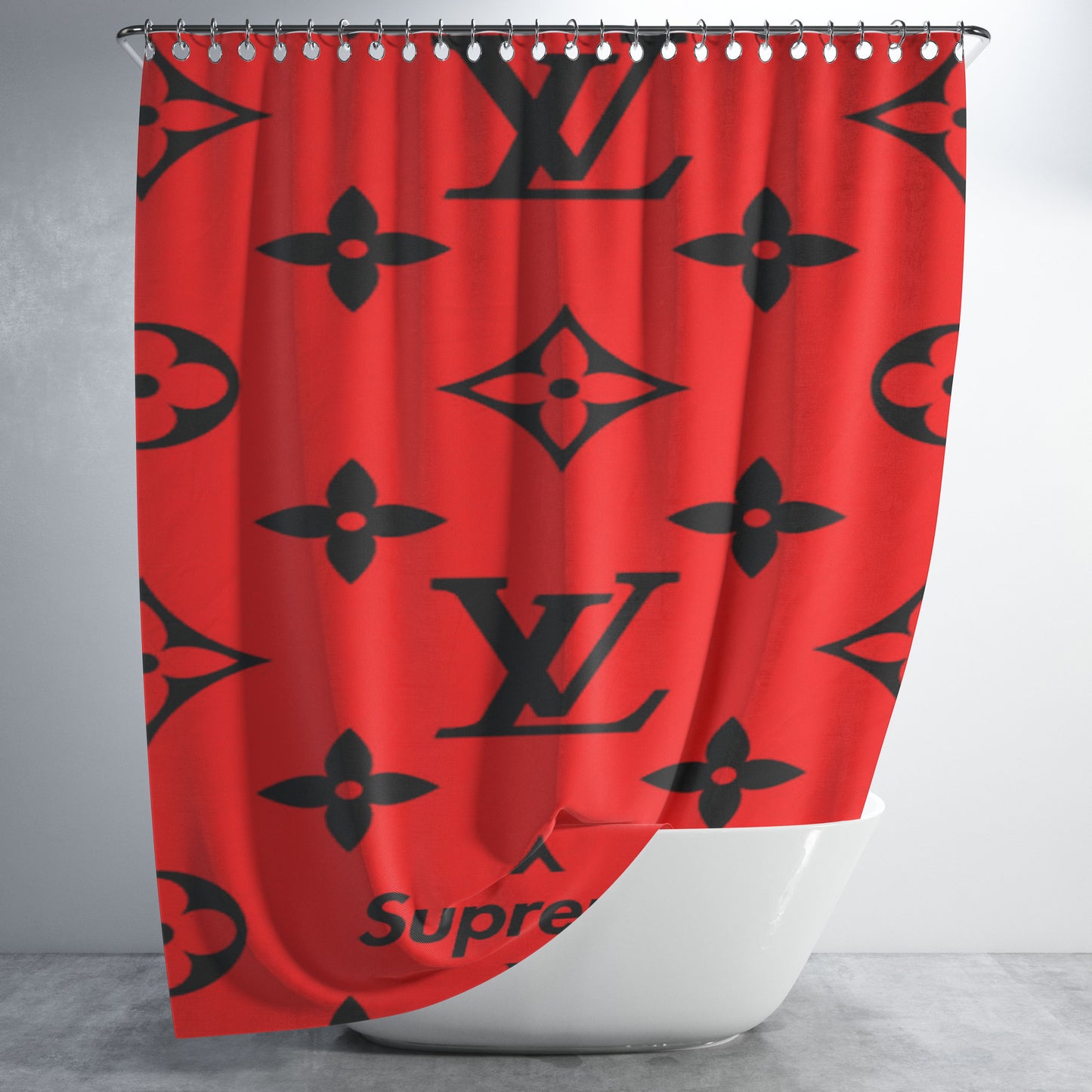 Supreme X Louis Vuitton Black Bathroom Shower Curtain Fabric Waterproof | 66 X 72 Inch
