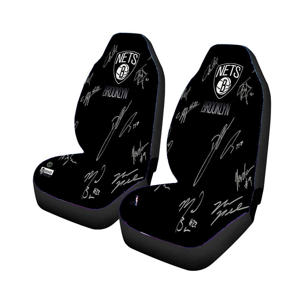 Brooklyn Nets Team Signed Logo Dark Wood Wallpaper Car Seat Covers