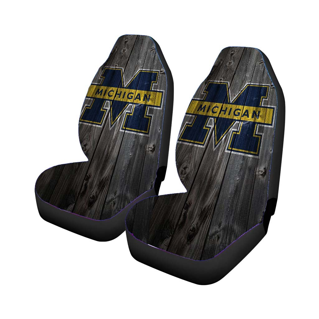 Michigan Wolverines University Logo Dark Wood Wallpaper Car Seat Covers