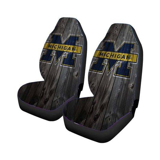 Michigan Wolverines University Logo Dark Wood Wallpaper Car Seat Covers