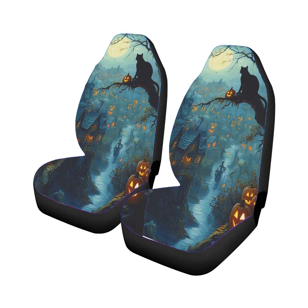 Haunted Village Black Cat Halloween Universal Fit Stylish & Comfortable Car Seat Covers