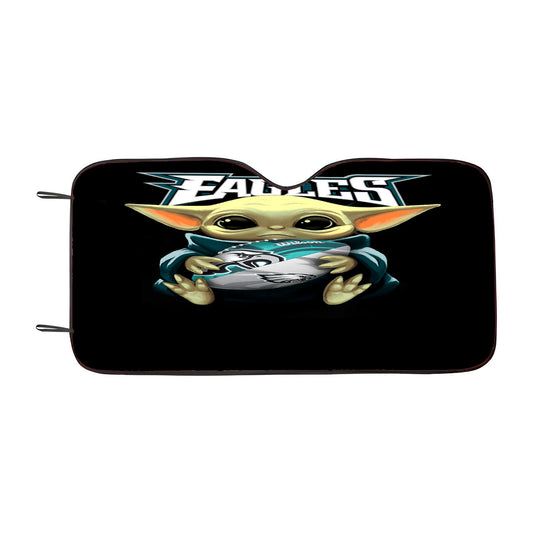 Baby Yoda Hug Philadelphia Eagles Mandalorian Car Auto Sun Shade Windshield Cover