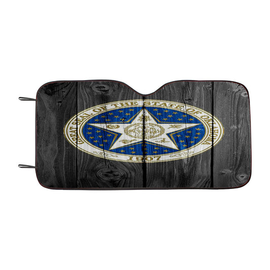 Great Seal Of The State Of Oklahoma Logo Dark Wood Wallpaper Car Auto Sun Shade Windshield Cover