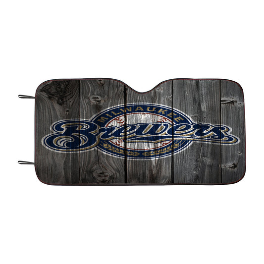 Milwaukee Brewers Mlb Logo Dark Wood Wallpaper Car Auto Sun Shade Windshield Cover