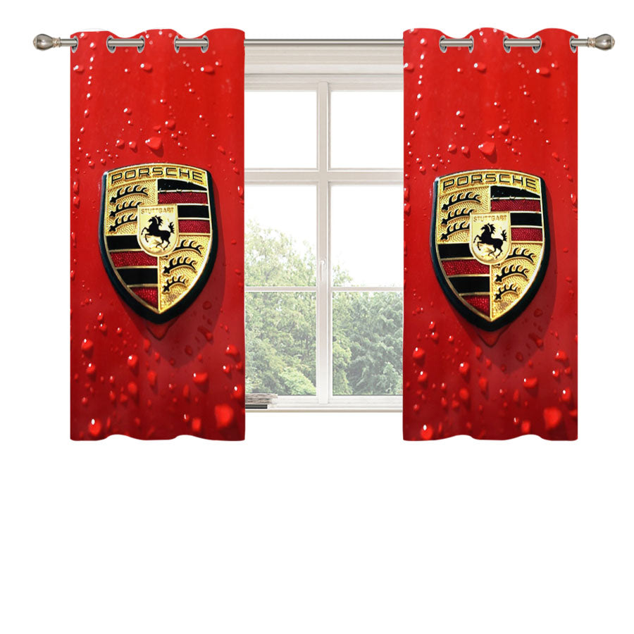 Porsche Logo Red Peach Skin Window Curtains