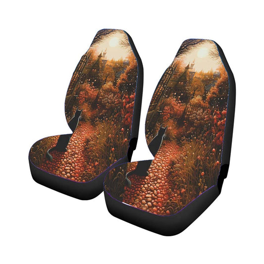 Autumn Twilight Black Cat Full Moon Universal Fit Car Seat Covers