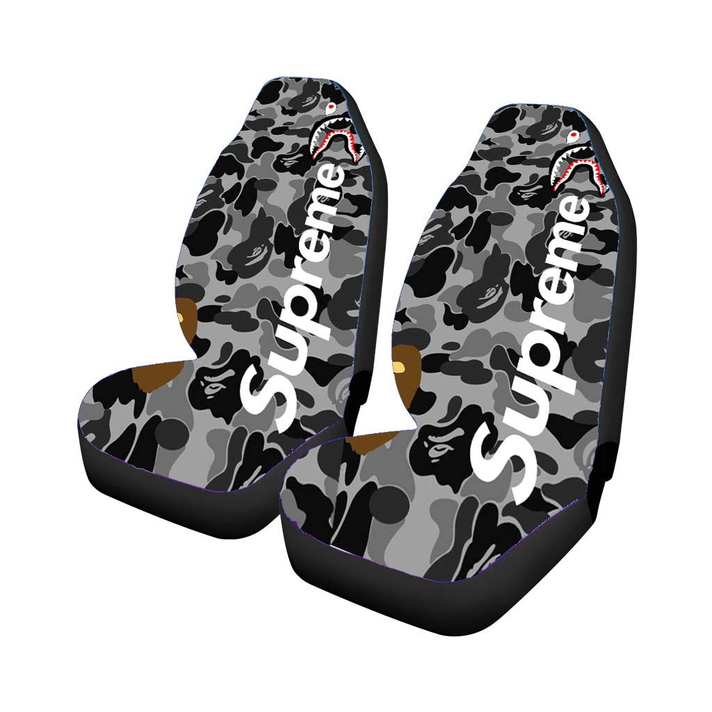 Bape Camo Shark Face Logo Grey 2 car Seat Covers