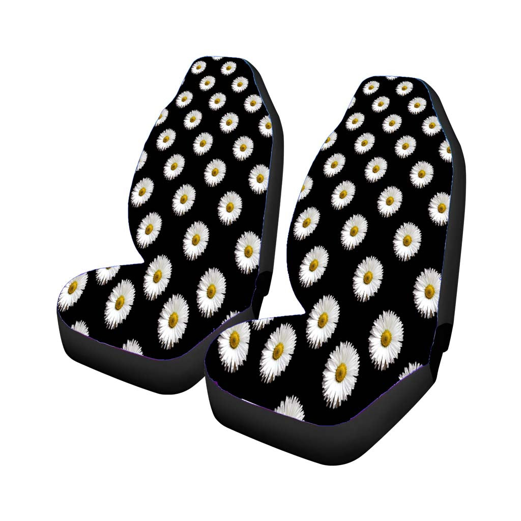Black White Daisy Flower Pattern car Seat Covers