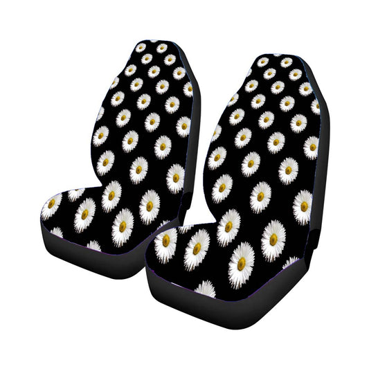 Black White Daisy Flower Pattern Universal Fit Car Seat Covers