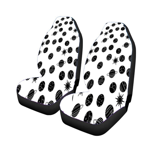 Black White Planet Pattern Doodle Universal Fit Car Seat Covers