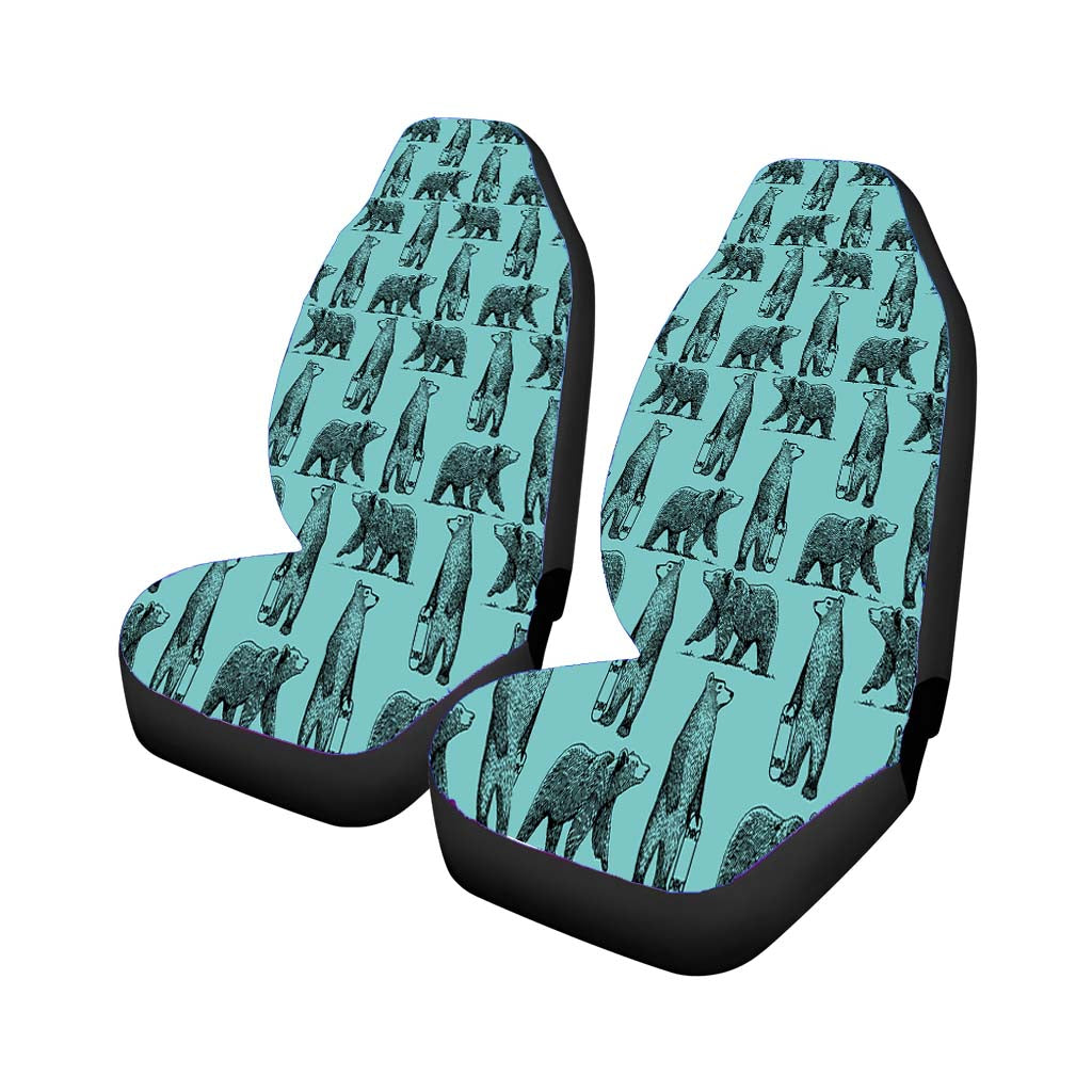 Blue And Black Skate Bear Illustrations Pattern car Seat Covers