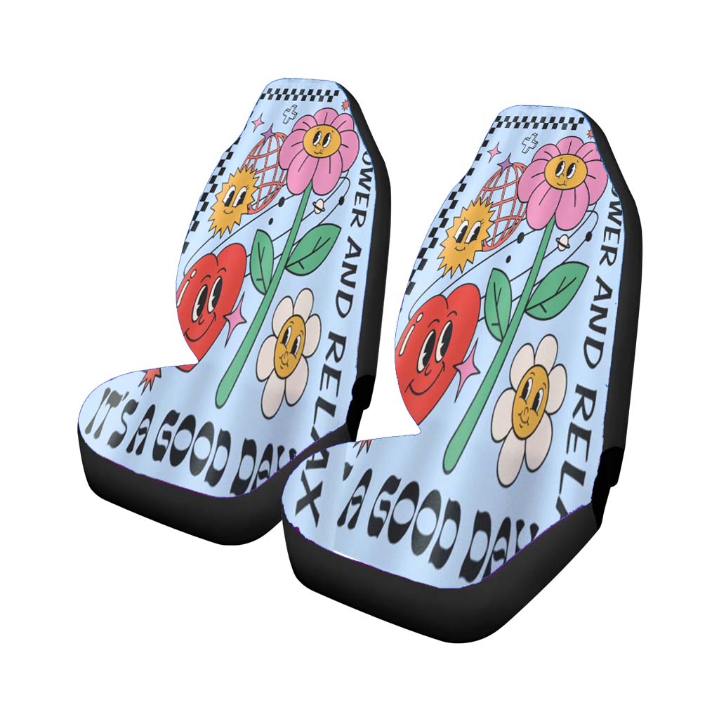 Blue Heart Flower Disco Checkerboard car Seat Covers