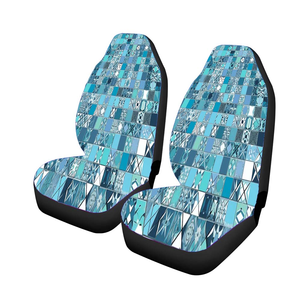 Blue Tile Pattern With The Word Love On It. car Seat Covers