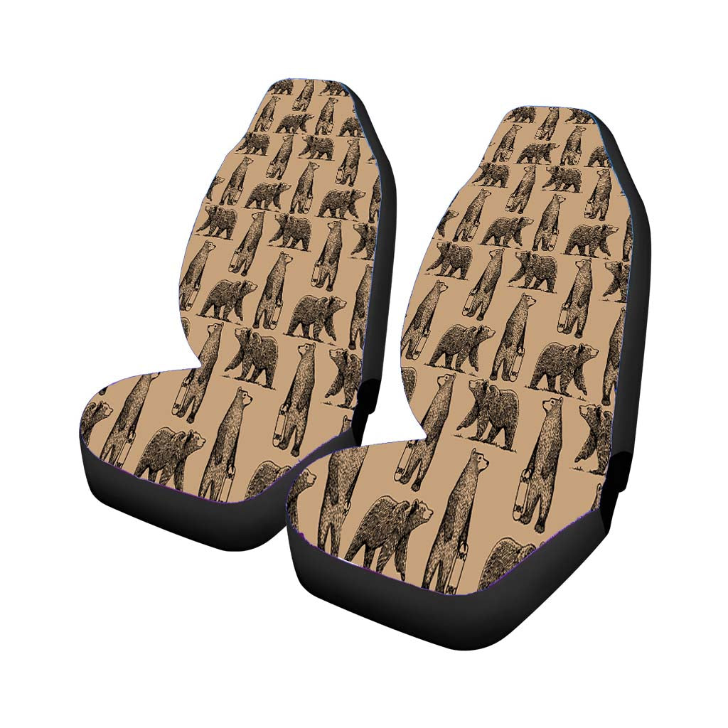 Brown And Black Skate Bear Illustrations Pattern car Seat Covers