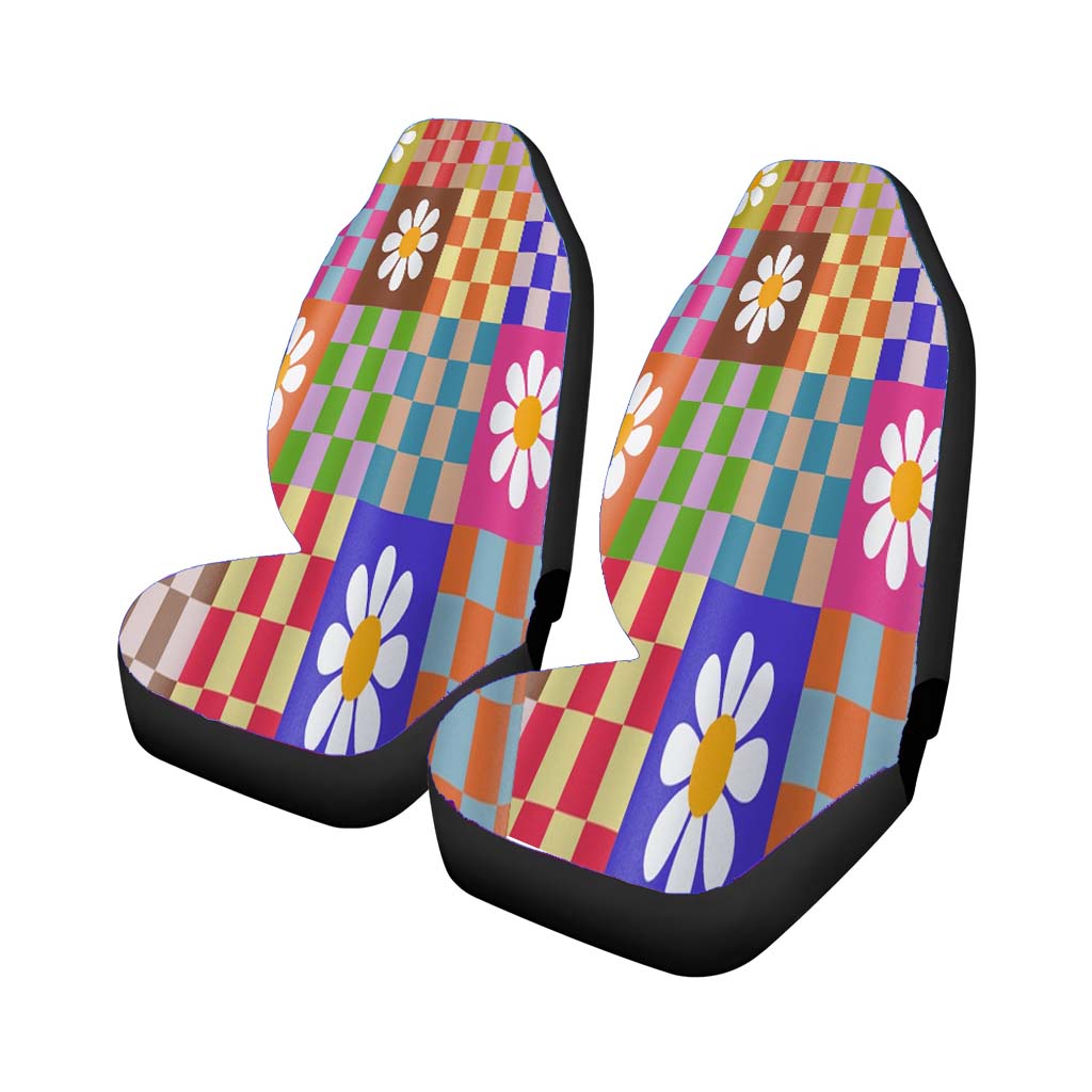 Checkered Floral Mid Century car Seat Covers