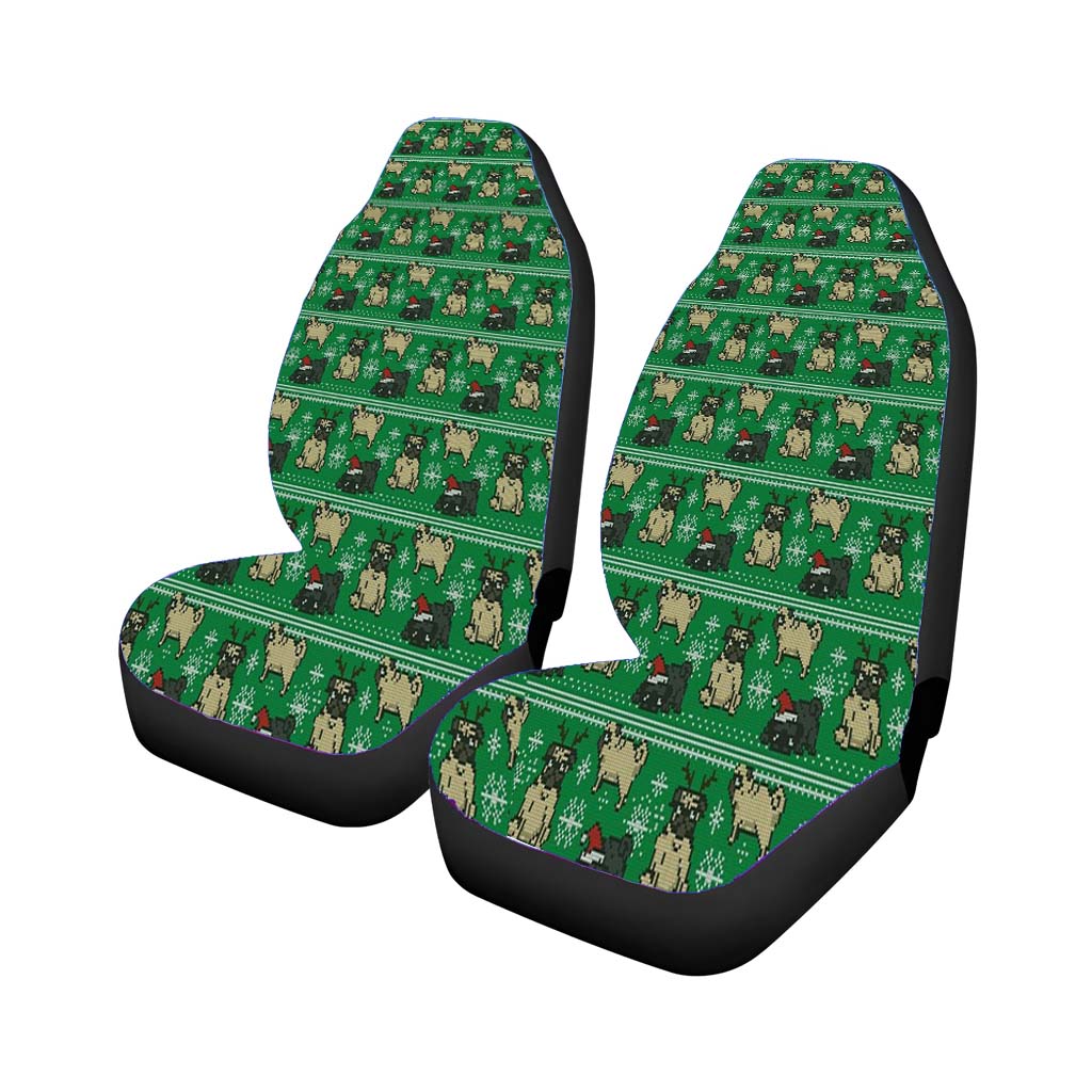 Christmas Pug Green Winter Pattern car Seat Covers