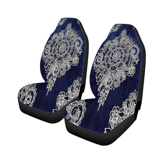 Cream Floral Moroccan Pattern On Deep Indigo Ink Universal Fit Car Seat Covers