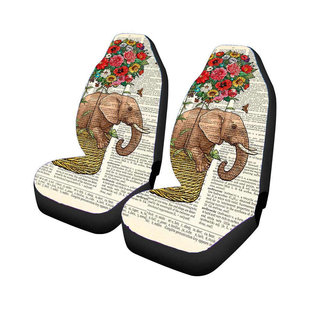 Elephant Poster Flying Floral Dictionary car Seat Covers