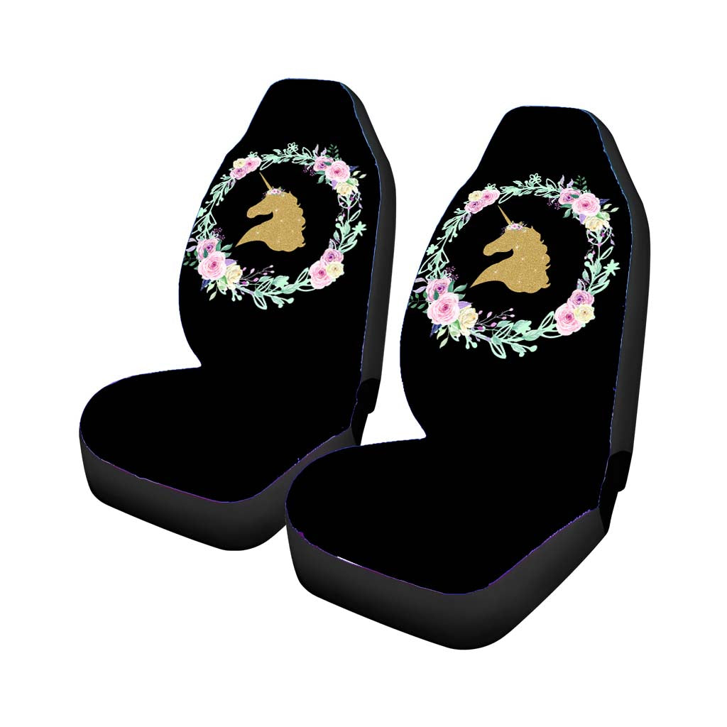 Flower Floral Silhouette Gold Unicorn car Seat Covers