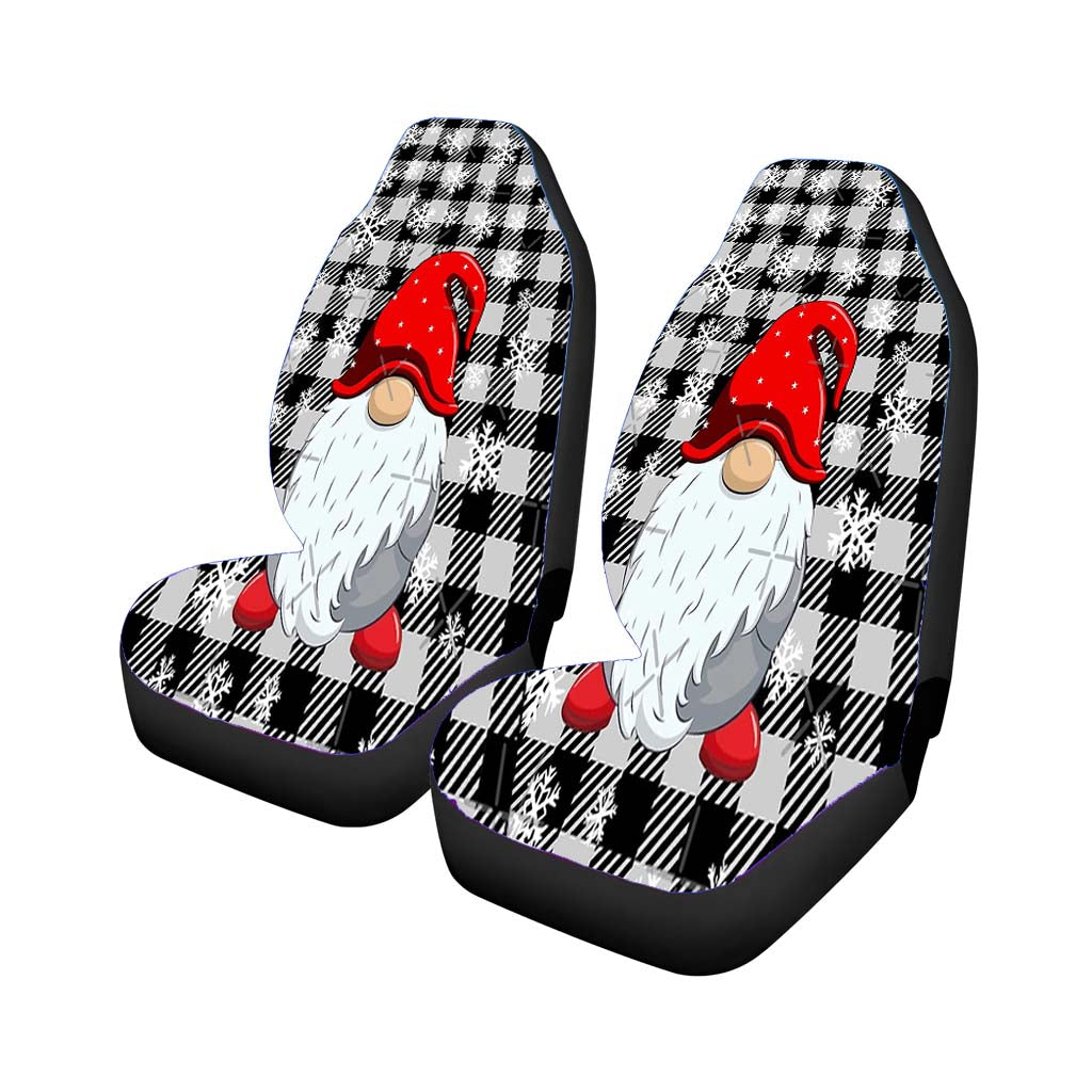 Gnomes Gray Buffalo Plaid Christmas Snowflakes car Seat Covers