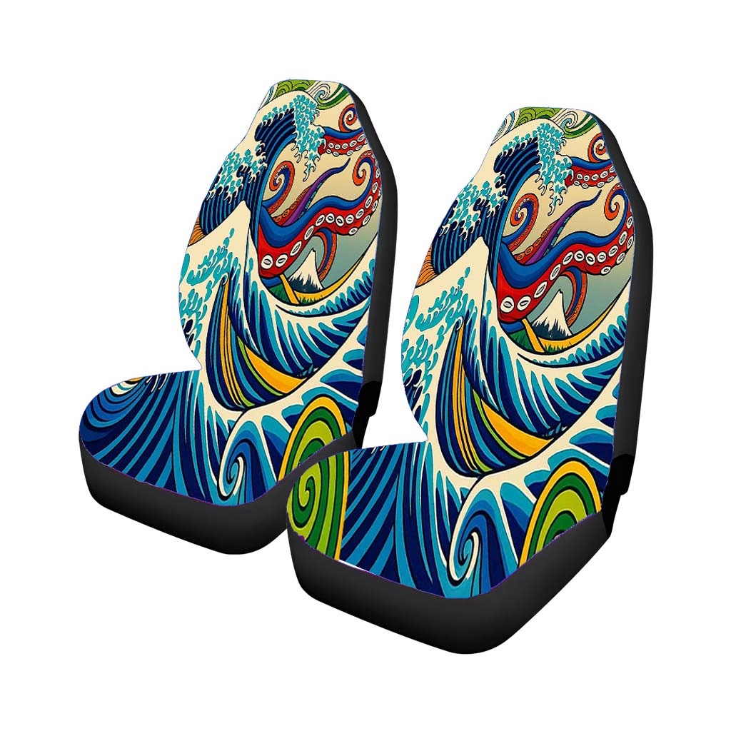 Japanese Wave Octopus car Seat Covers