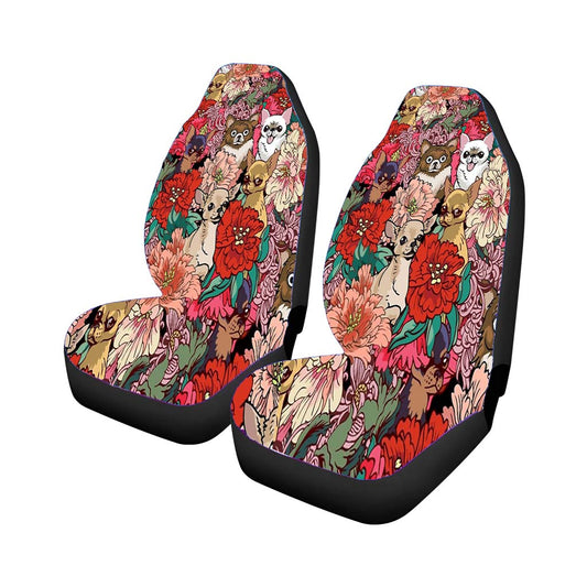 Many Chihuahua Over Flowers Car Seat Covers Universal Fit