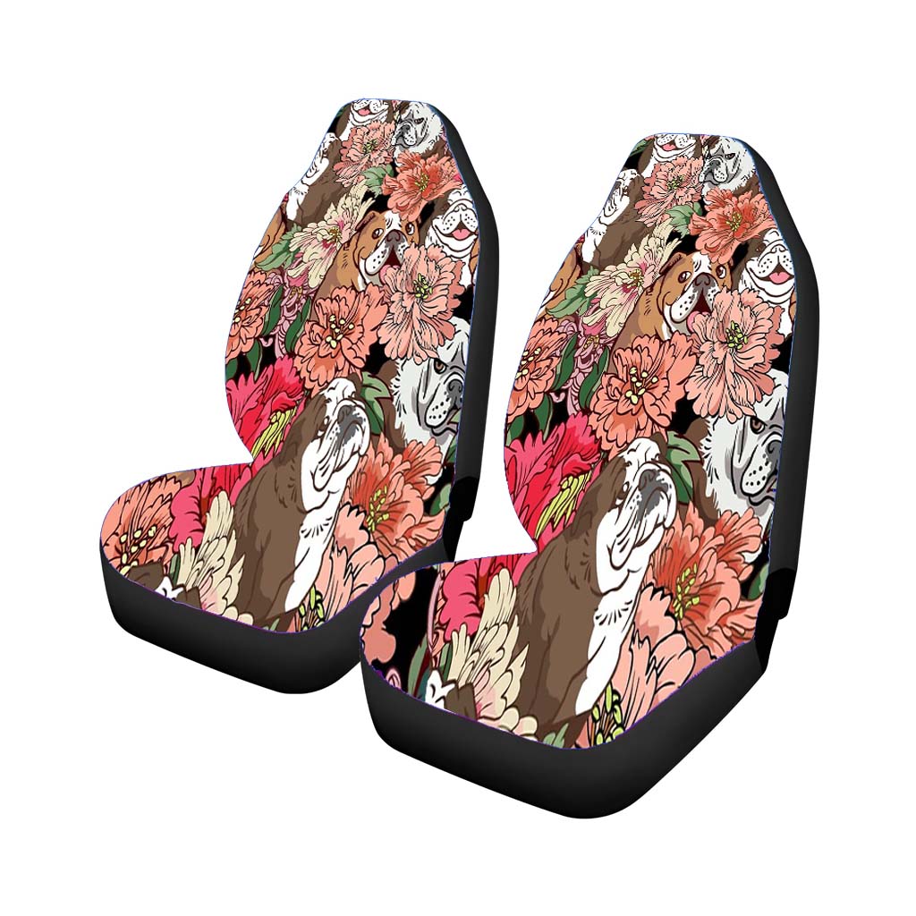 Many English Bulldog Over Flowers car Seat Covers