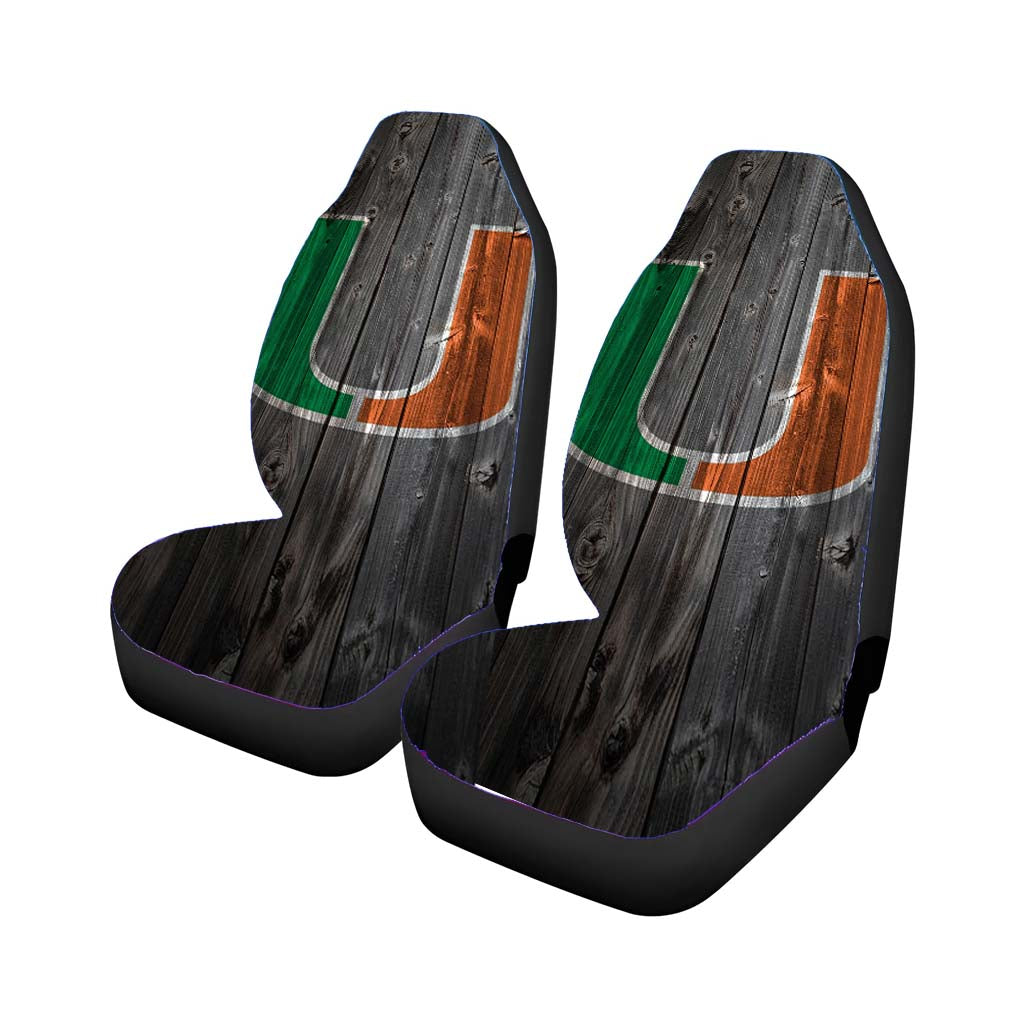 Miami Hurricanes Nfl Logo Dark Wood Wallpaper car Seat Covers