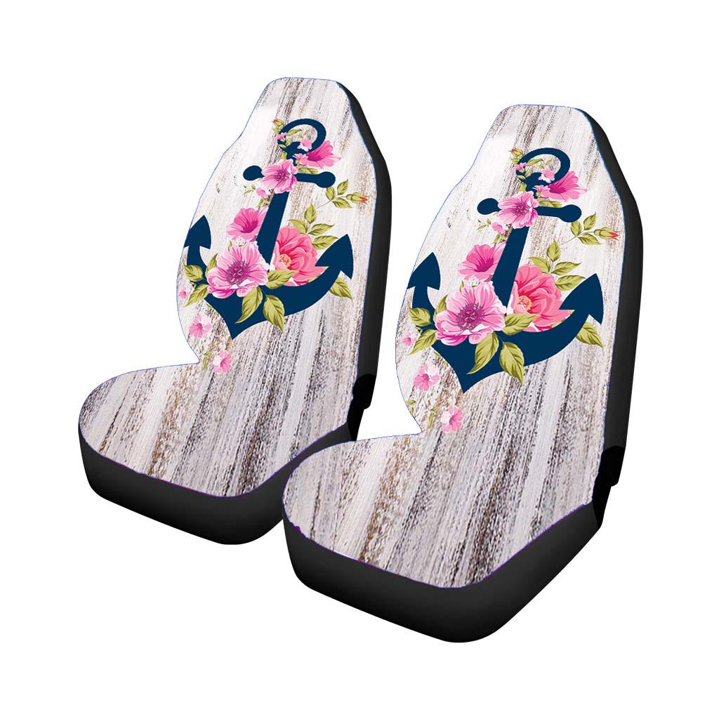 Navy Blue Anchor X Flowers X Wood Design car Seat Covers