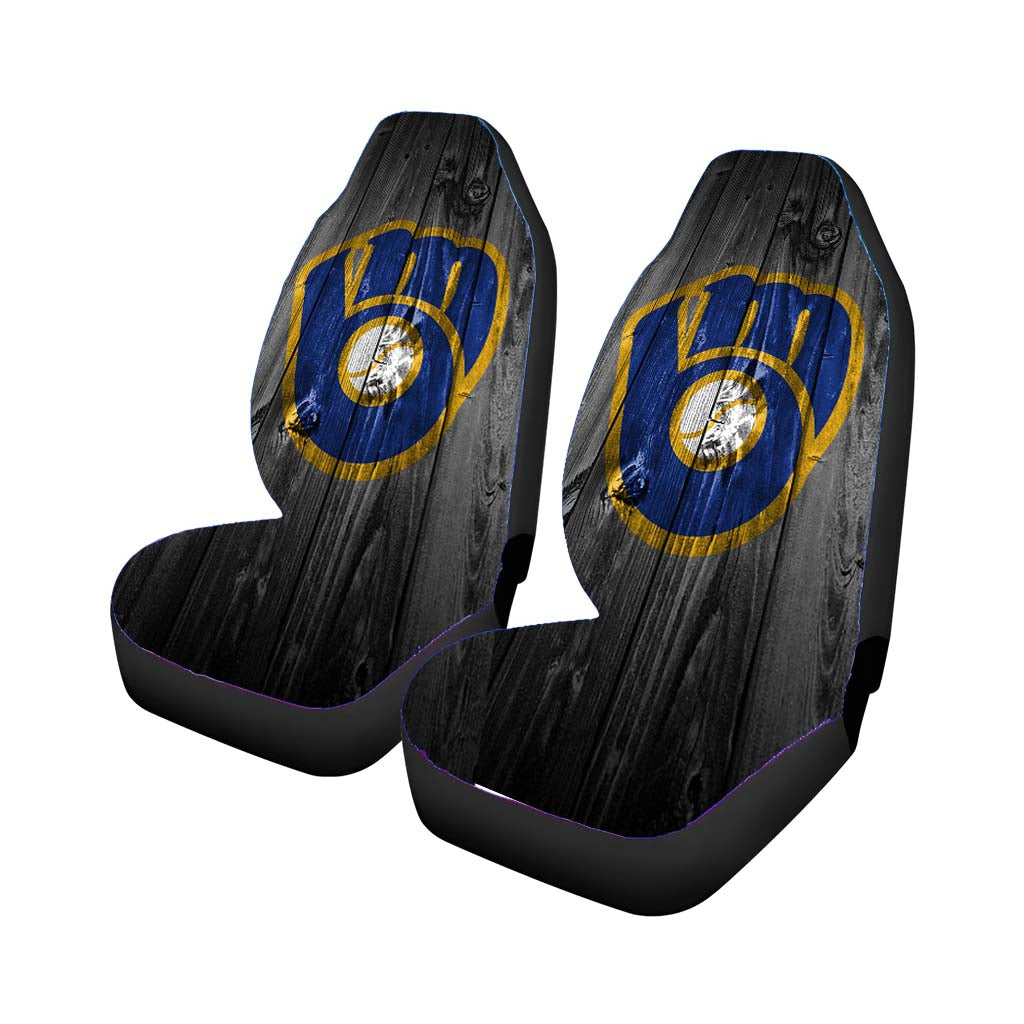 New Milwaukee Brewers Mlb Logo Dark Wood Wallpaper car Seat Covers