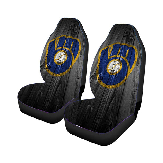 New Milwaukee Brewers Mlb Logo Dark Wood Wallpaper Universal Fit Car Seat Covers