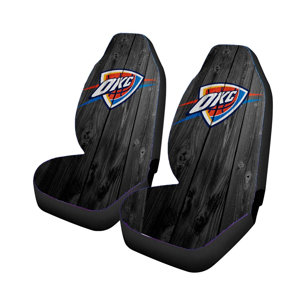 Oklahoma City Thunder Nba Logo Dark Wood Wallpaper car Seat Covers