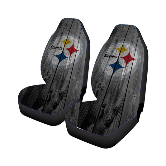 Pittsburgh Steelers Nfl Logo Dark Wood Wallpaper Car Seat Covers Universal Fit