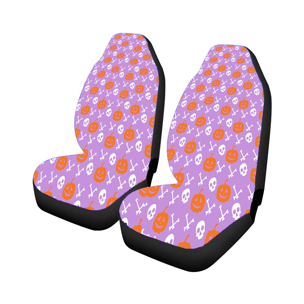 Purple Pattern Pumpkins Bone And Head Skeleton Halloween car Seat Covers